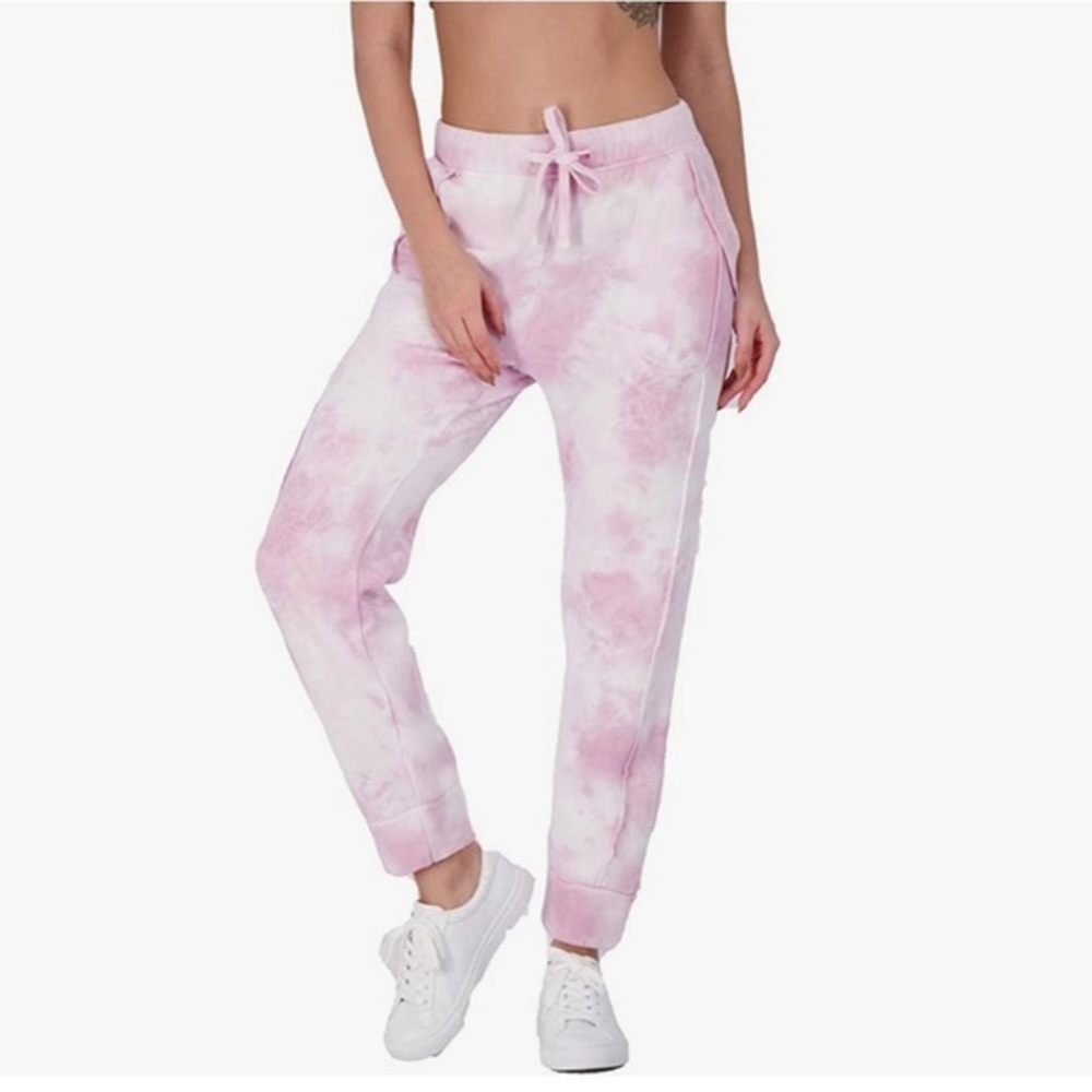 Free People Movement sz XS pink & white tie dye raw seam knit jogger sweat pants